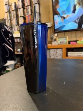 Starbucks Black and Blue Tall Tumbler with Straw